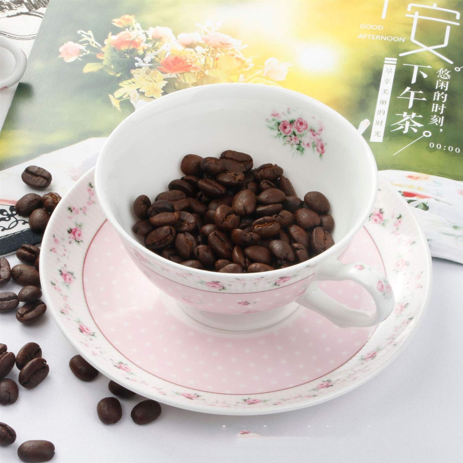 Tasse à café en porcelaine rose et sa soucoupe de 300 ml