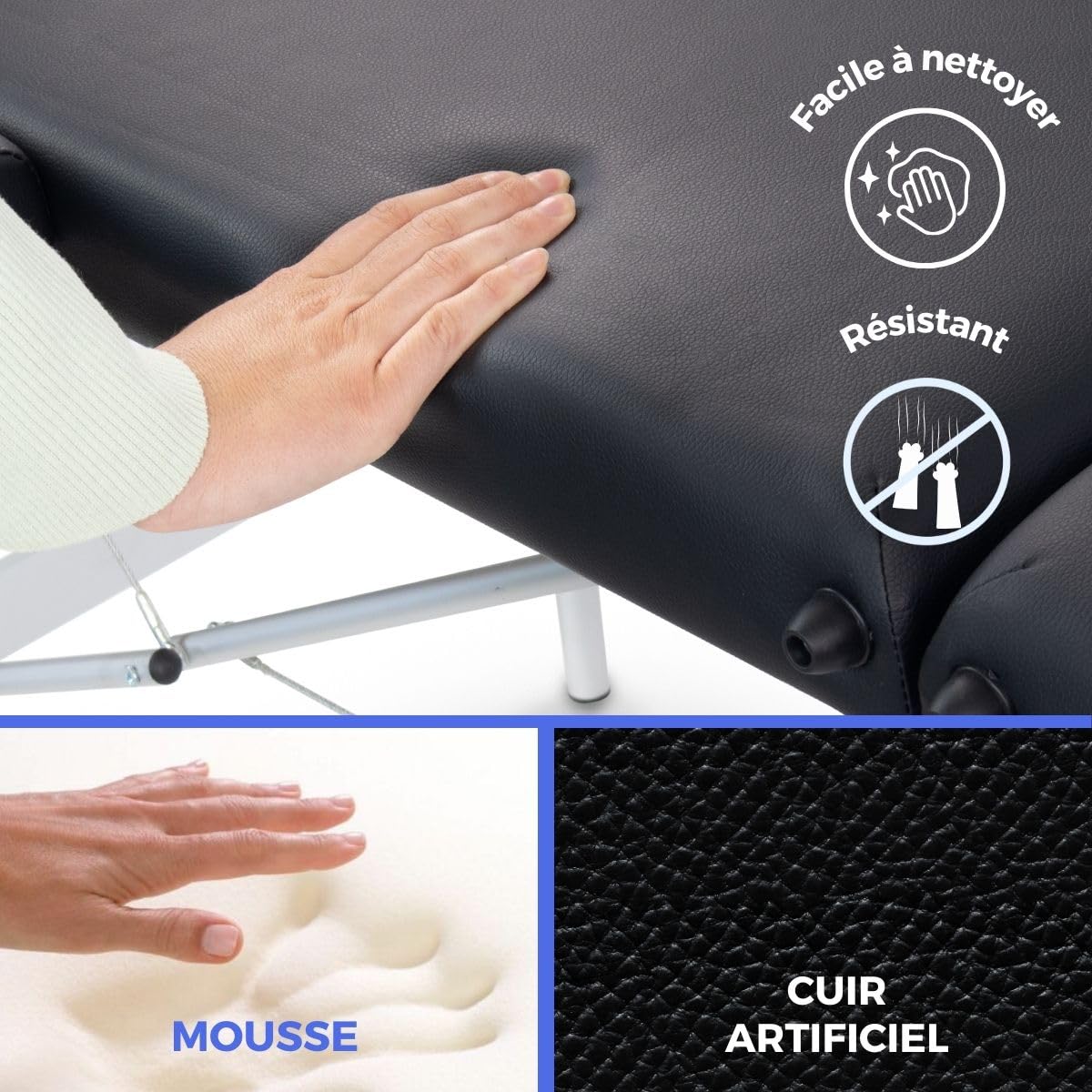 Mobiclinic®, Table de Massage Pliante Aluminium, Portable, Réglable en Hauteur, Appui-Tête, 186x60 cm, CA-01 Light, Sac Transport, Supporte 150 kg, Professionnelle 2 Zones, Noir