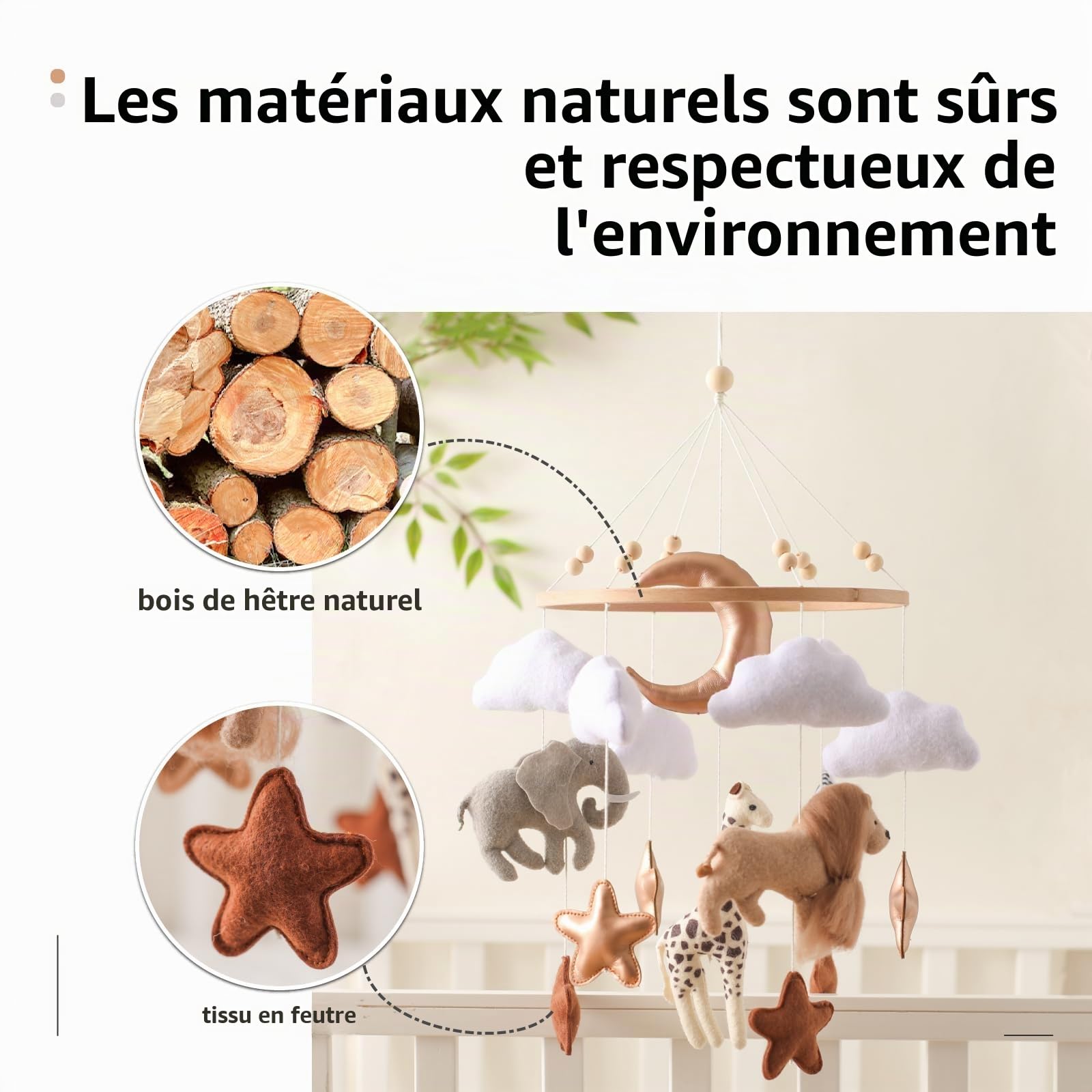 Mobile Safari pour berceau – Mobiles de berceau pour bébé – Fabriqué à la main en feutre pour décoration de chambre d'enfant et cadeau de douche