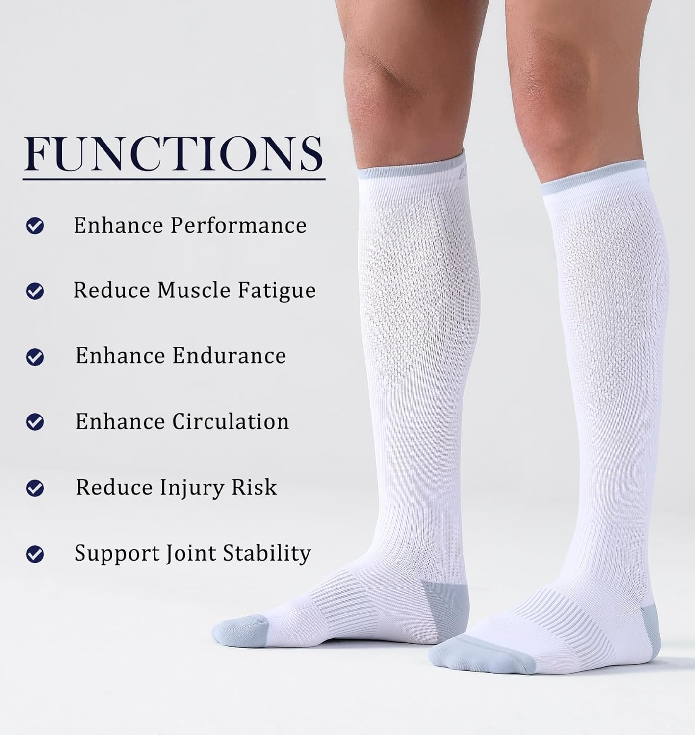 Bevigorio 3pairs Compression Socks for Women Men 15-20mmHg Circulation Cushion Knee High Support Socks Athletic Daily - Image 5