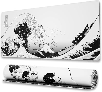 Ovenbird Diki li Kenarl  B y k Oyun Fare Altl , Japon Dalga Anime Masa Mat , Kaymaz Tabanl  Geni letilmi  XL Mousepad Klavye ve Fare i in D k lmeye Dayan kl  Masa Pedi, 80 x 30 cm, Beyaz