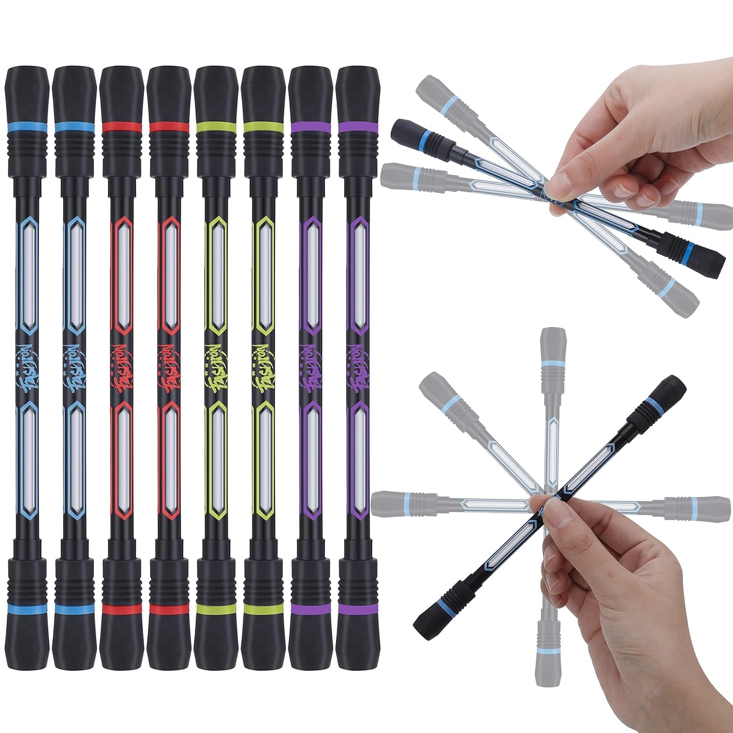 AYUOTOQi 8PCS Finger Spinning Rotating Pens | Non-Slip Floating & Rolling Light Anti Dropping Pen | Spinner Stationery Set with Black Ink for Kids & Teens