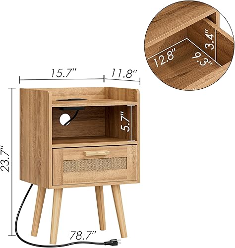 Miniatura 2 de Masupu Mesita de noche, mesita de noche pequeña con dos cajones, mesita de noche blanca, muebles de noche, mesa auxiliar moderna de mediados de