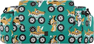 CUPADA Dinosaur Monster Trucks Universal Stroller Organizer with Cup Holders, Teal Childish Stroller Organizer Bag and Removable Shoulder Strap Fits Most Baby and Pet Strollers