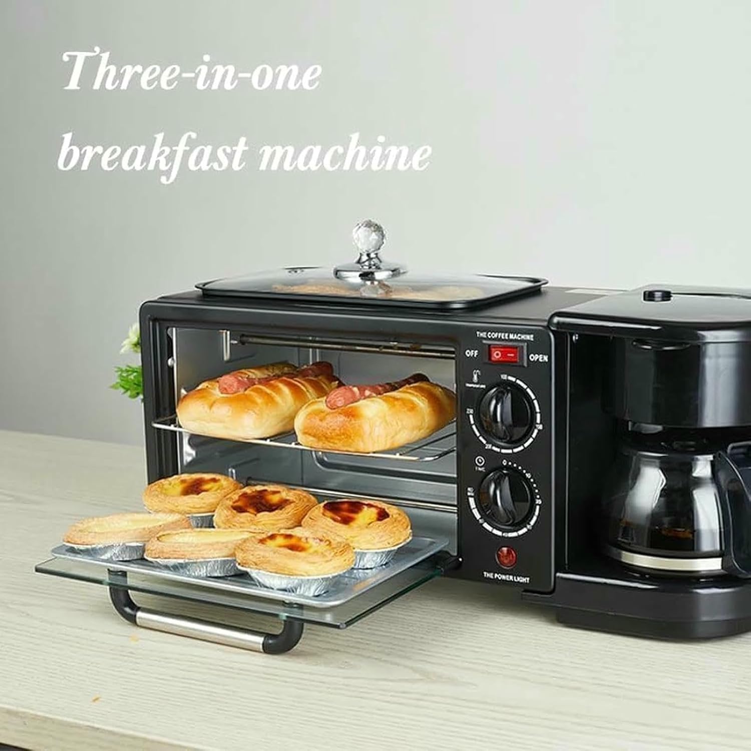 3-In-1 Breakfast Station, Includes Coffee Maker, Non-Stick Griddle, And 4-Slice Toaster Oven, Versatile Breakfast Maker for Kitchenettes