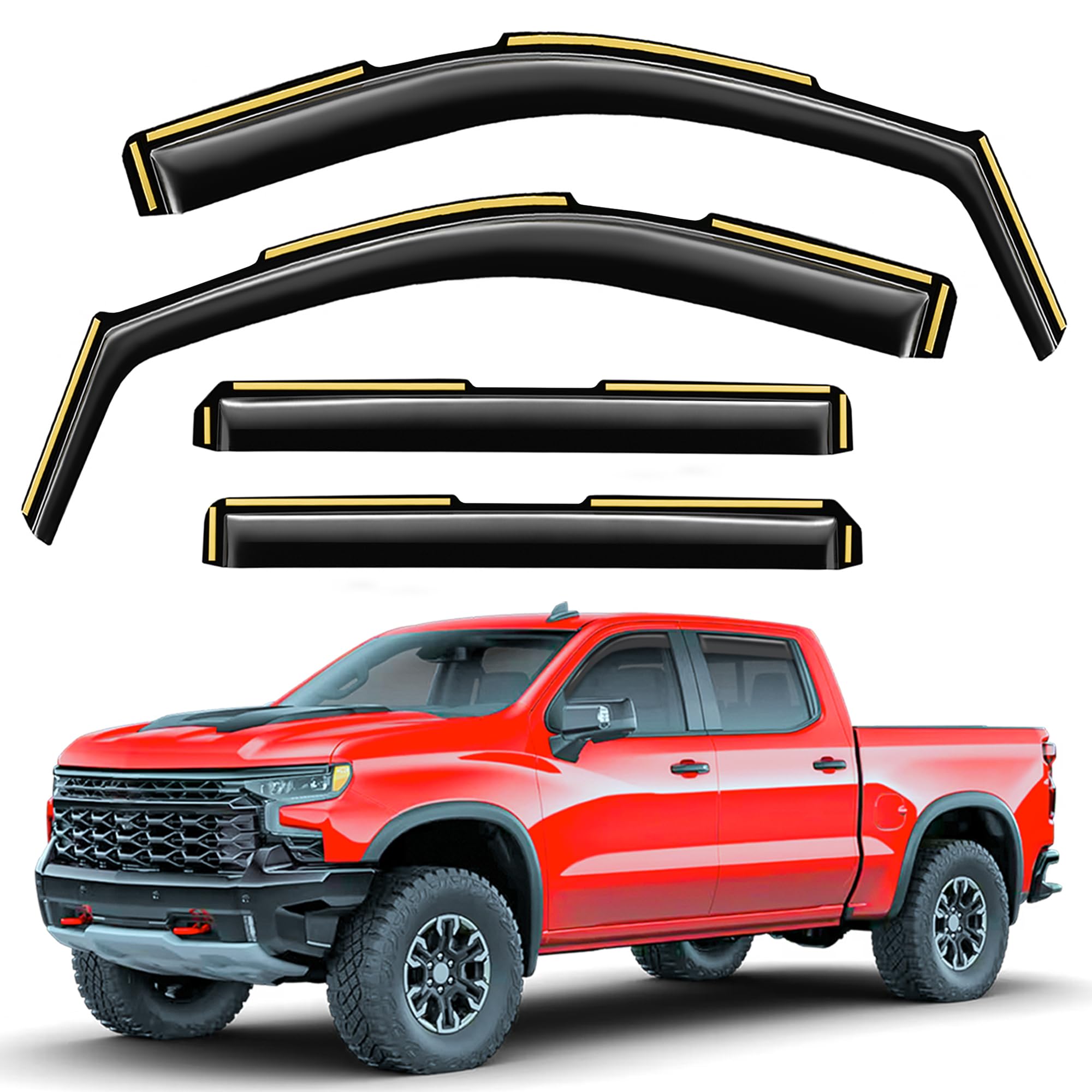 in-Channel Window Rain Guards Compatible with Truck Chevy Silverado/GMC Sierra 1500 2019-2025 Crew Cab Vent Visors Window Visors Extra Durable Window Deflectors Vent Shades Car Accessories