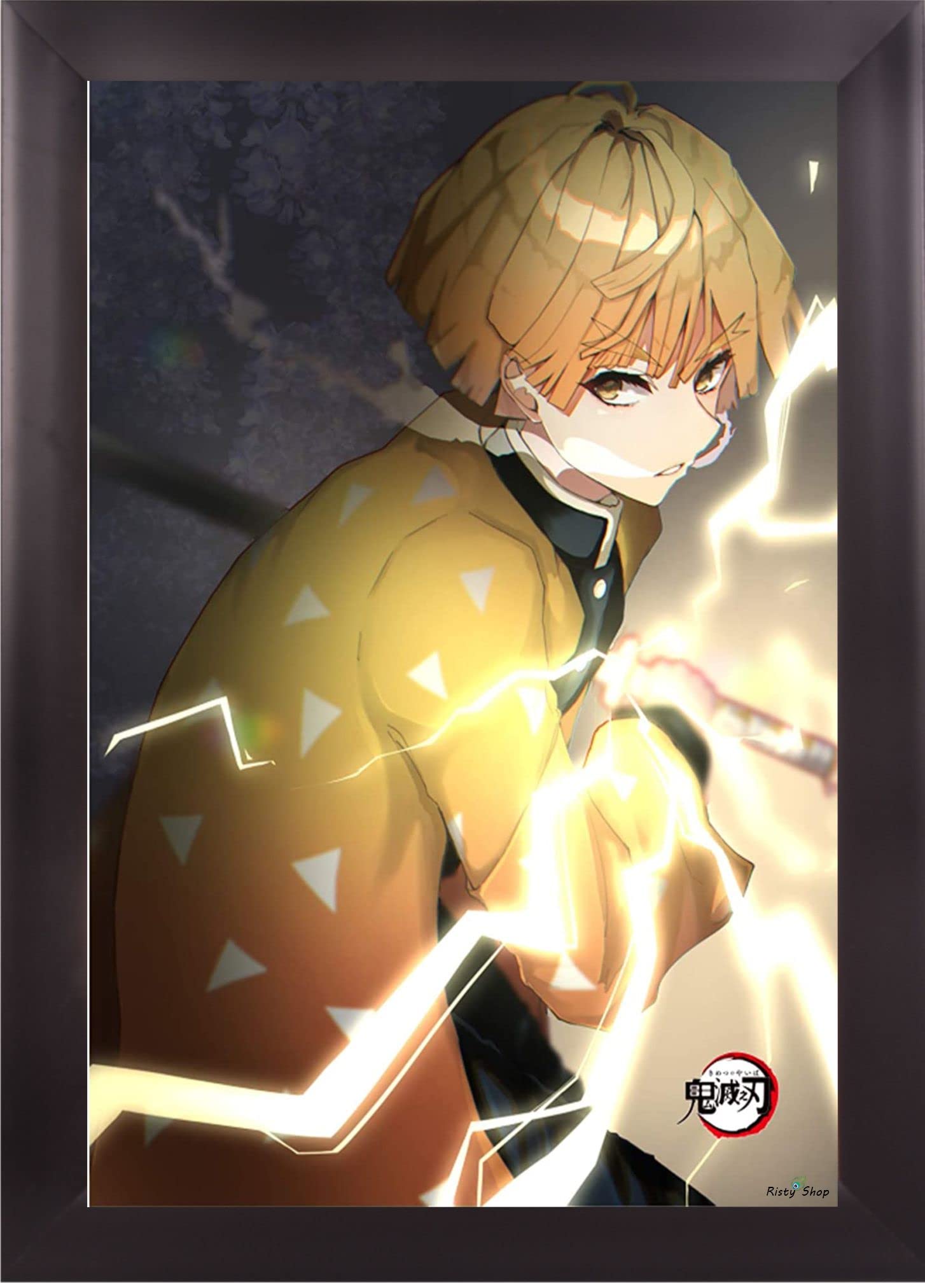 Risty Shop Demon Slayer Demon Slayer 4 Superhero Jujutsu Manga Anime Light Weight Wall Hanging Frame (14x10 Inch) Engineered Wood Frame Home & Office Decor,Gift