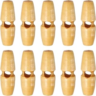 HARFINGTON 10pcs Wooden Toggle Buttons 30mm / 1.2" Single Hole Wood Olive Horn Sewing Buttons for Coat Sweaters Clothing DIY Craft, Beige