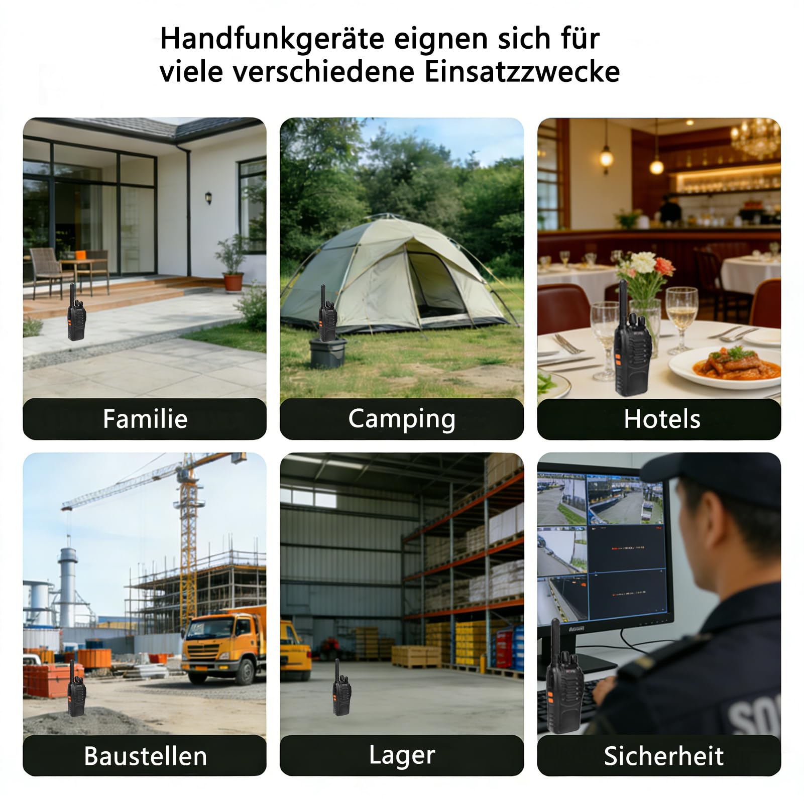 Walkie Talkie PMR446 Lizenzfreies Zwei-Wege-Funkgerät pofung PT88E 10 Stück | 16 Kanäle Professionelle wiederaufladbare Walkie Talkies großer Reichweite USB-Ladestation und Hörmuscheln Baustelle Schwarz