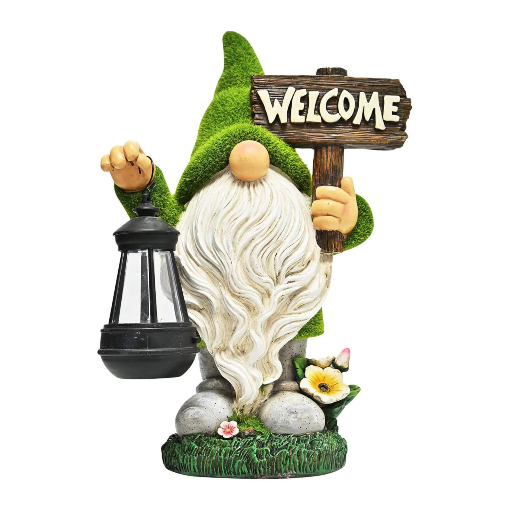 Gnomo giardino divertente con lanterna solare segno di benvenuto ornamenti da giardino solare doni di figura gnoma per prato da patio