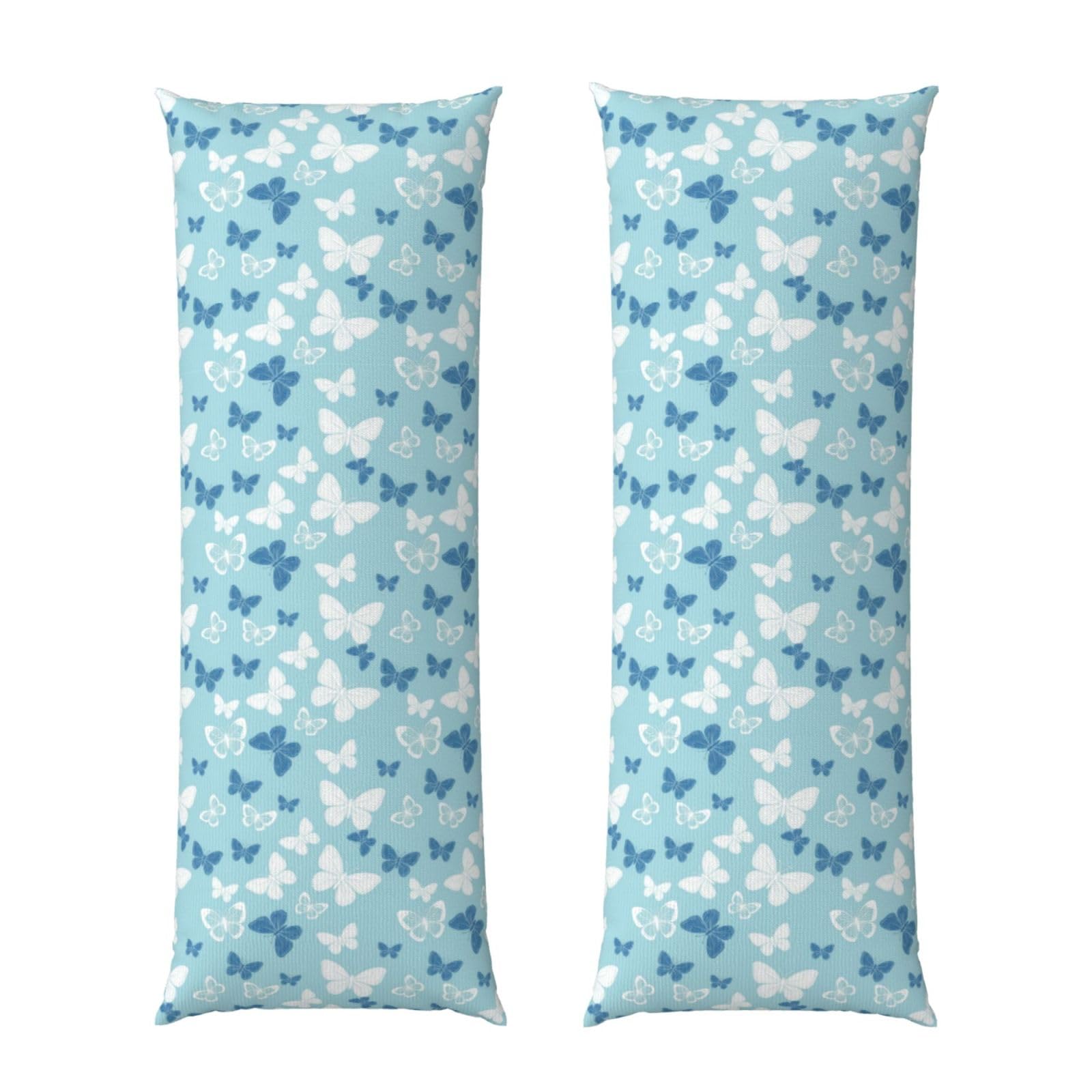 Body Pillow Case 20x60 Blue Butterfly Pattern Butterflies, Zippered Cozy Pillow Cover, Soft Plush Cushion Protector, Machine Washable for Bed Sofa Couch