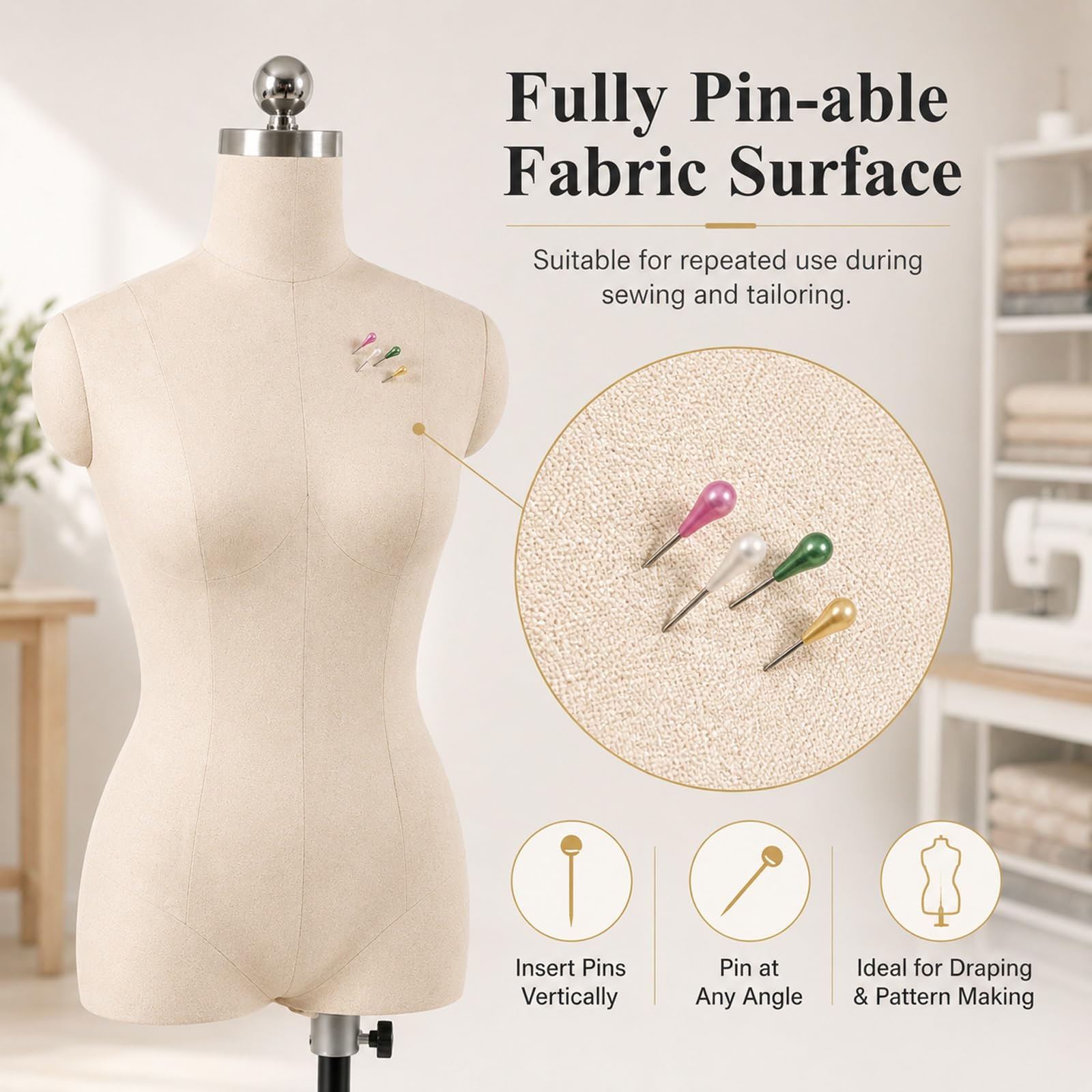 Tailor Design Pianka Do Manekina Do Szycia | Dzięki Doskonałej Odporności Na Przebicie, Solidna Struktura Pasuje Do Wszystkich Drapowań(Black,92 Size)
