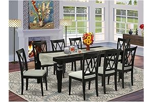 East West Furniture - Spacious Rectangular Kitchen Table with 8 Linen Fabric...