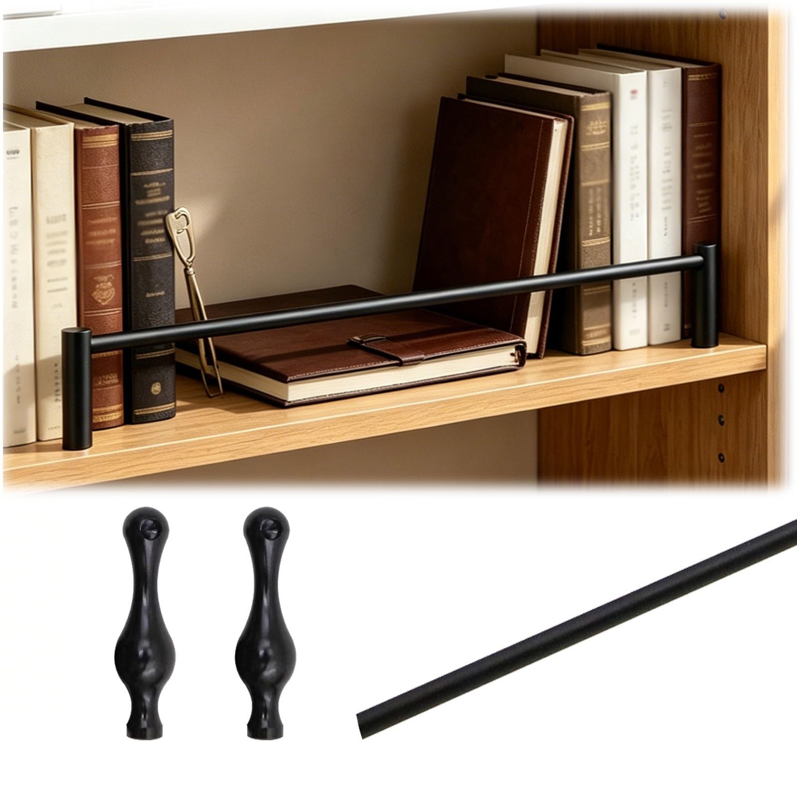 Yxxsdp Black C Metal Shelf Guard Rail For Kitchen/Closet, Tipping Barrier Rod For Bookshelf/Wine Rack, Cabinet Guardrail Bar Customizable Length(,22In/56Cm)