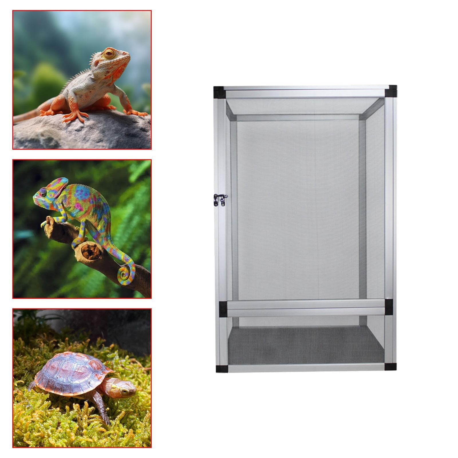 Baoblaze Jaula para Reptiles Terrario Ventilado Hábitat Multifuncional Recinto para Mascotas Observación de 360° para Camaleón Serpiente Dragón, Plata