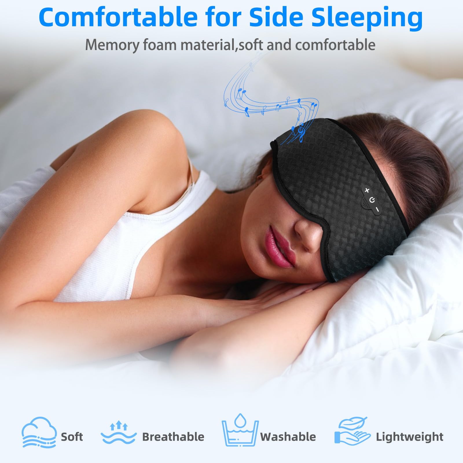Máscara de ojos para dormir con auriculares, máscara inalámbrica Bluetooth 5.4 para hombres y mujeres, auriculares para dormir de lado, regalos geniales
