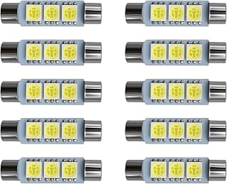 10PCS Car T6 Vanity Mirror Sun Visor LED Light, Cars Vanity Bulbs, 5050 3SMD 12V Super Bright Waterproof Vehicle Reading Light Bulb, 28mm Plug and Play Interior Lighting Kit (White)
