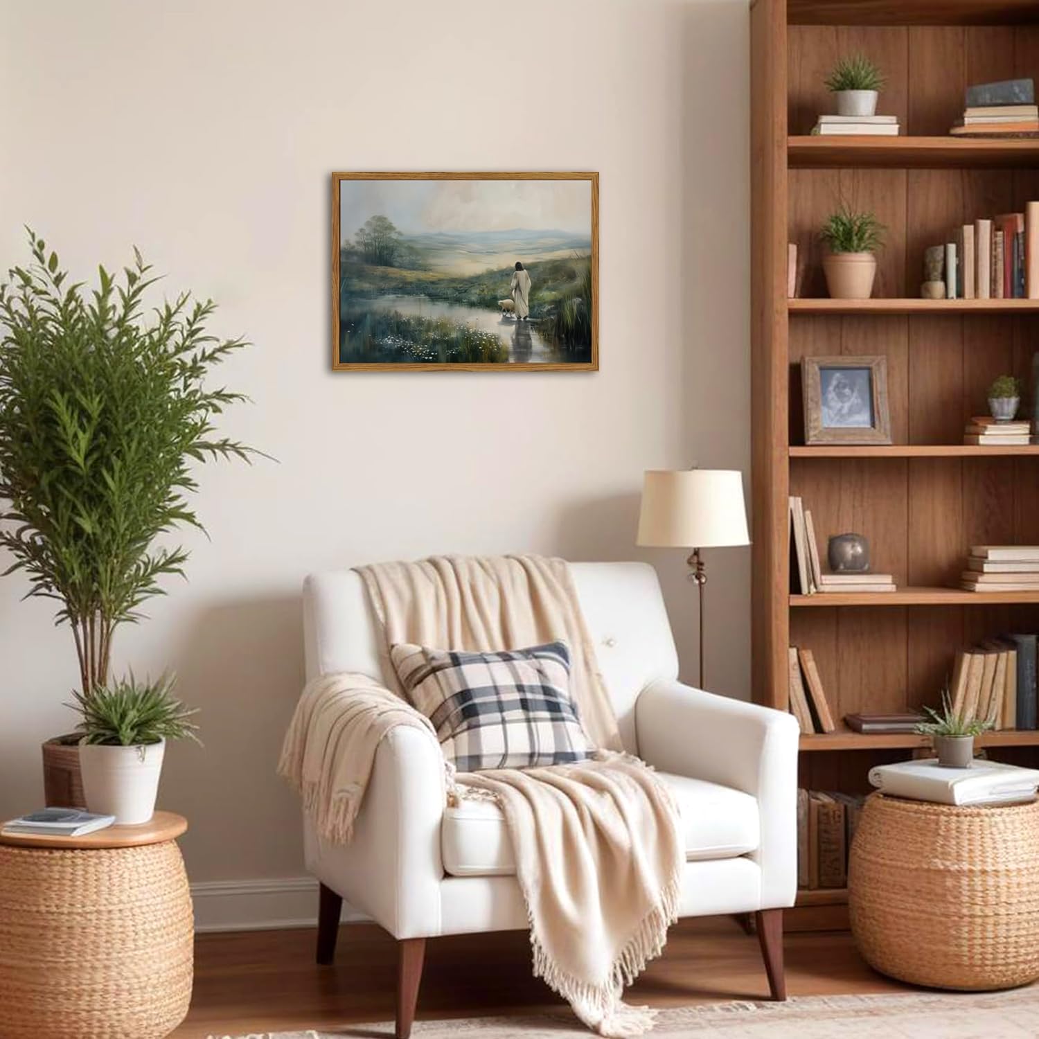 Framed Jesus Leaves the Sheep Wall Art, Christian Wall Decor Picture, Jesus and Lamb Paintings The Lost Sheep Canvas Prints Religious Home Decor for Living Room Bedroom Church Prayer 12x16 inch - Image 9