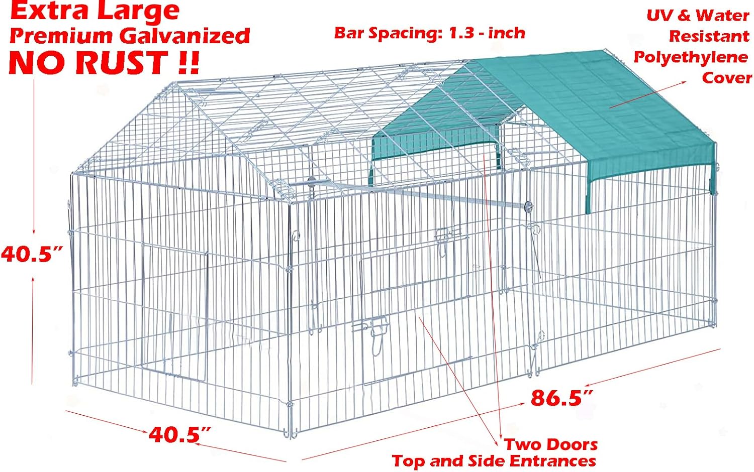 87”x41” X-Large Stainless Galvanized Steel Chicken Coop Chicken Run Cage Pens Crate Rabbit Cage Enclosure Pet Playpen Exercise Pen Waterproof Anti-Ultraviolet Cover for Outdoor Backyard Farm