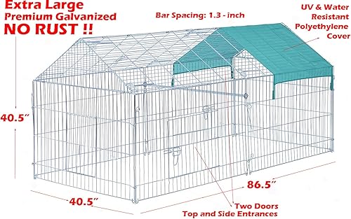 Miniatura 2 de 87 x 41 pulgadas, sin óxido, de acero galvanizado, plegable, para exteriores, gallinero de metal para mascotas, corral de mascotas, cubierta