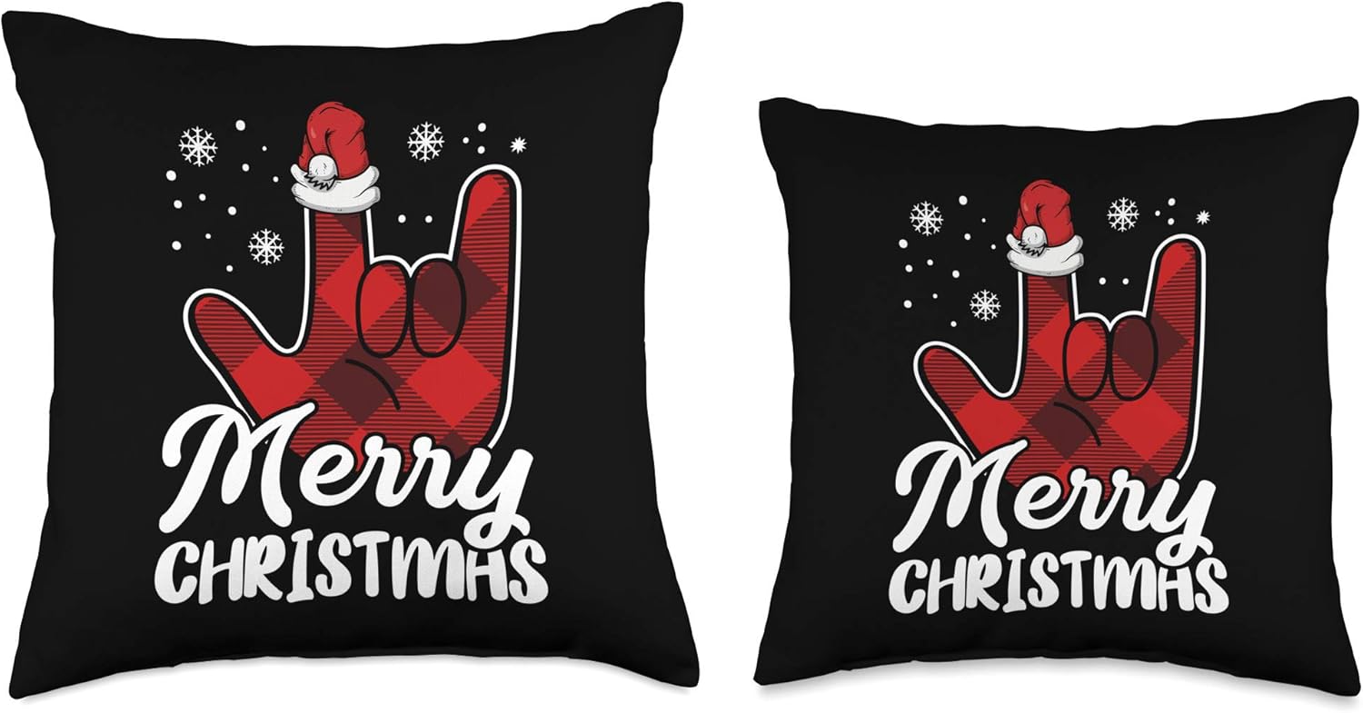 Merry Christmas Sign Language ASL Santa Hat Throw Pillow