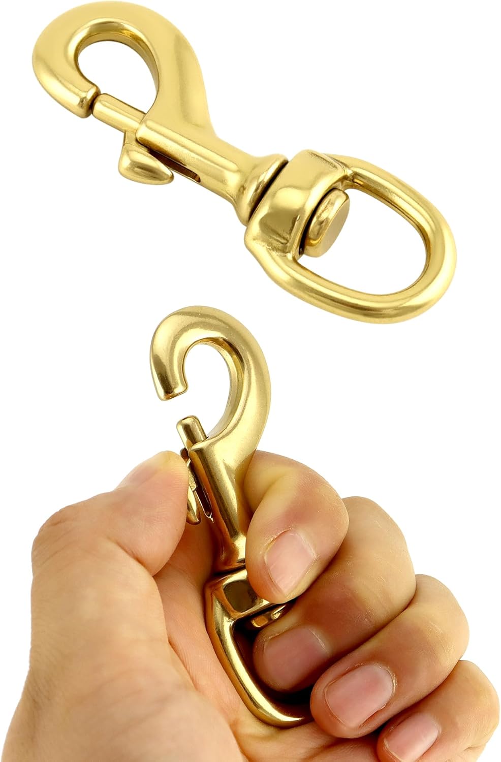 QWORK Flag Clip Swivel Spring Hook, 4 Pack Flag Pole Clips, Heavy Duty Brass Swivel Snap Hooks with Swivel Eyelet, for Diving, Dog Leash, Ropes, Flag Pole, Leather Crafts, Pet Collar - Image 2