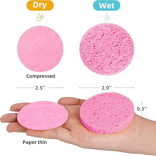 Miniatura 2 de 60 esponjas faciales comprimidas  Esponjas de spa cosméticas de celulosa 100% natural para limpieza facial diaria, eliminación de maquillaje y
