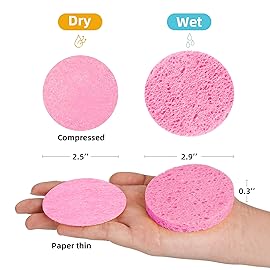 120-Count Compressed Facial Sponges|Kickleen 100% Natural Cellulose Cosmetic Spa Sponges for Daily Facial Cleansing|Makeup And Mask Removal|Exfoliating|Skin Massage|Pore Exfoliation (120 Count (Pink))