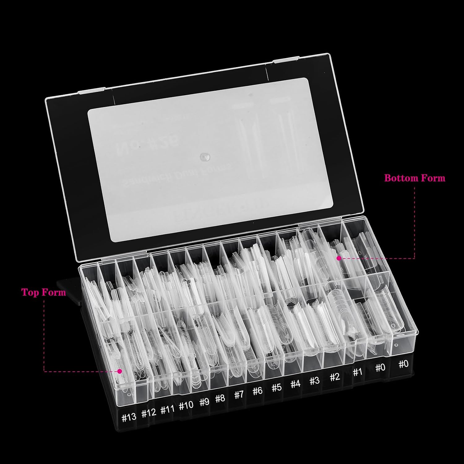 280pcs Original Sandwich Nails Dual Forms Long Coffin Nail Mold Long Coffin Nail Mold for Quick Nails Extension, 14 Sizes Plastic Form, Salon Nail Art Tools