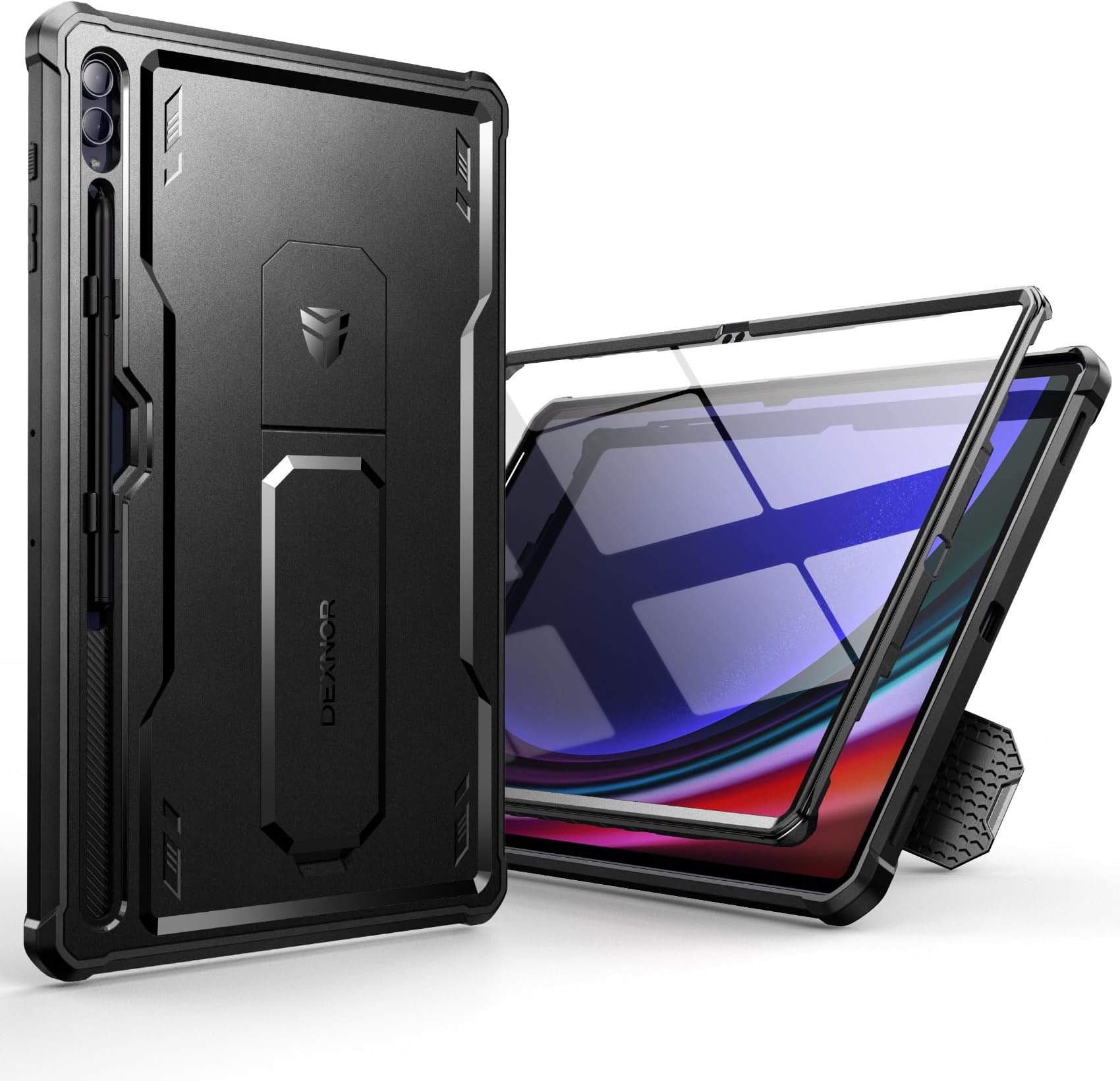 Dexnor Case for Samsung Galaxy Tab S10 Ultra (2024), S9 Ultra(2023), S8 Ultra(2022) 14.6 Inch, [Built in Screen Protector & Kickstand] with Pen Holder Heavy Duty Shockproof Protective Cover - Black
