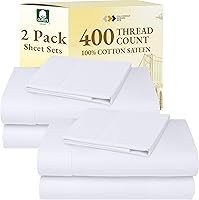 Vista 1 de CALIFORNIA DESIGN DEN - Juego de 2 sábanas de 400 hilos y satén de algodón 100% natural, transpirables, extrasuaves, refrescantes, resistentes a