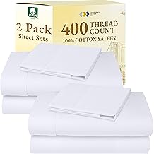 California Design Den 2-Pack Twin Cotton Sheets Sets - 400 Thread Count 100% Cotton Sateen - Soft and Breathable Sheets, 2 Sets of Deep Pocket Bed Sheets - Bright White