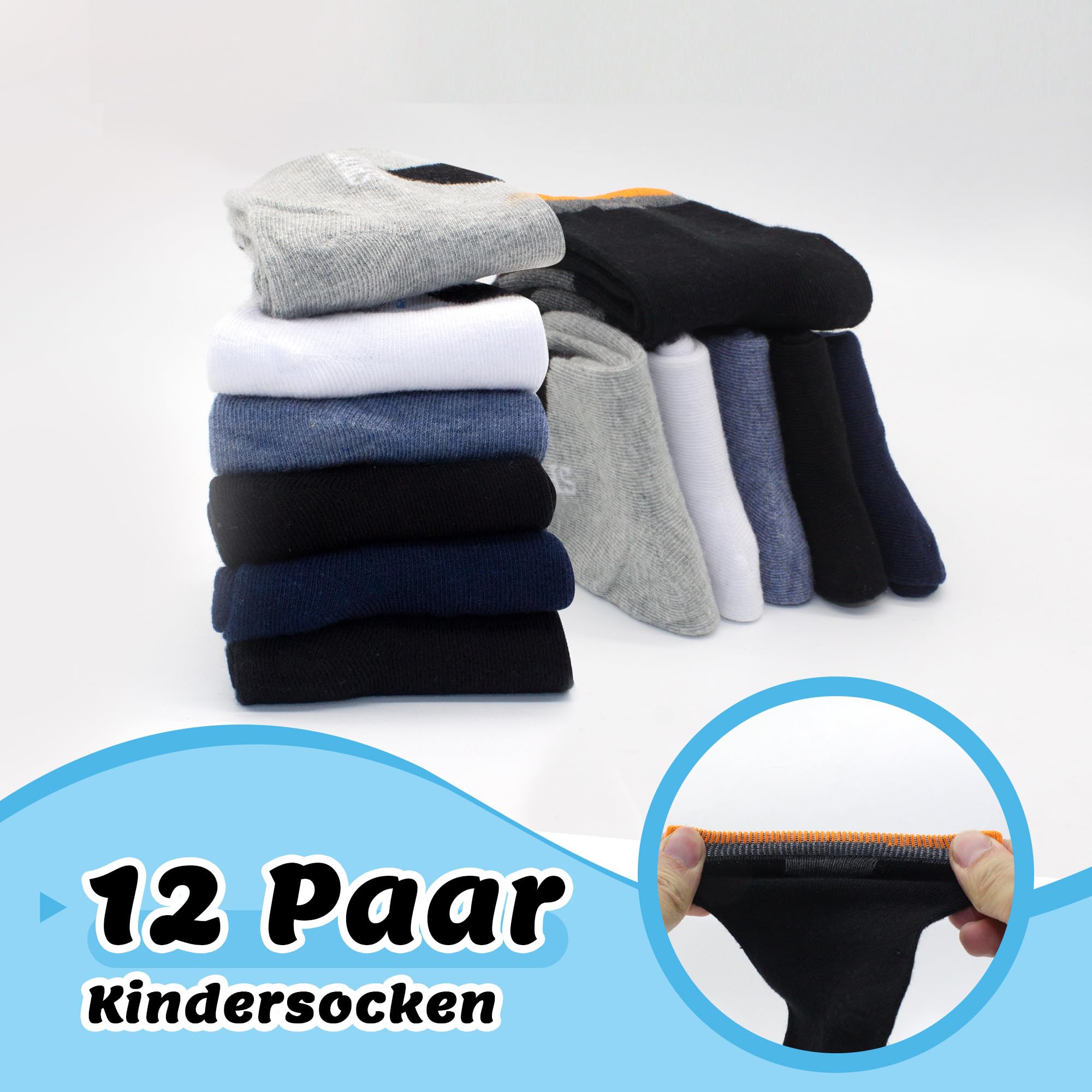Chaussettes Enfant Garçon Fille Coton Doux Respirantes Motifs Sport Unisex Foot Confortables Pack de 12