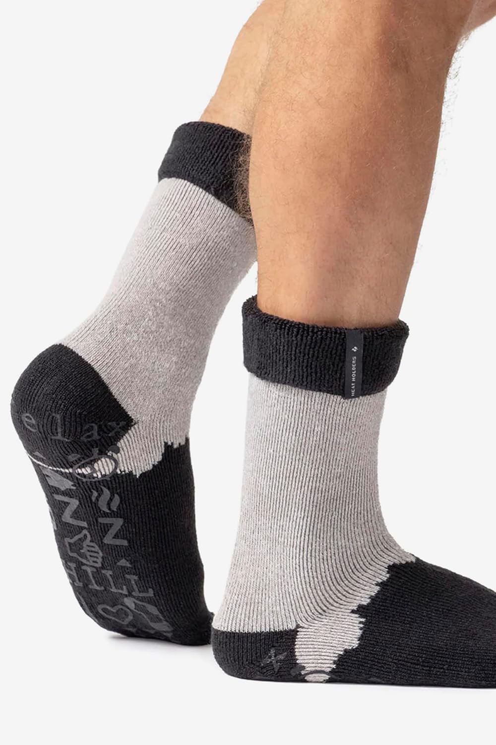 HEAT HOLDERS - Mens Soft Thermal Non Skid Slipper Bed Socks with Gripper Bottoms (Charcoal (Robin), 7-12 US)