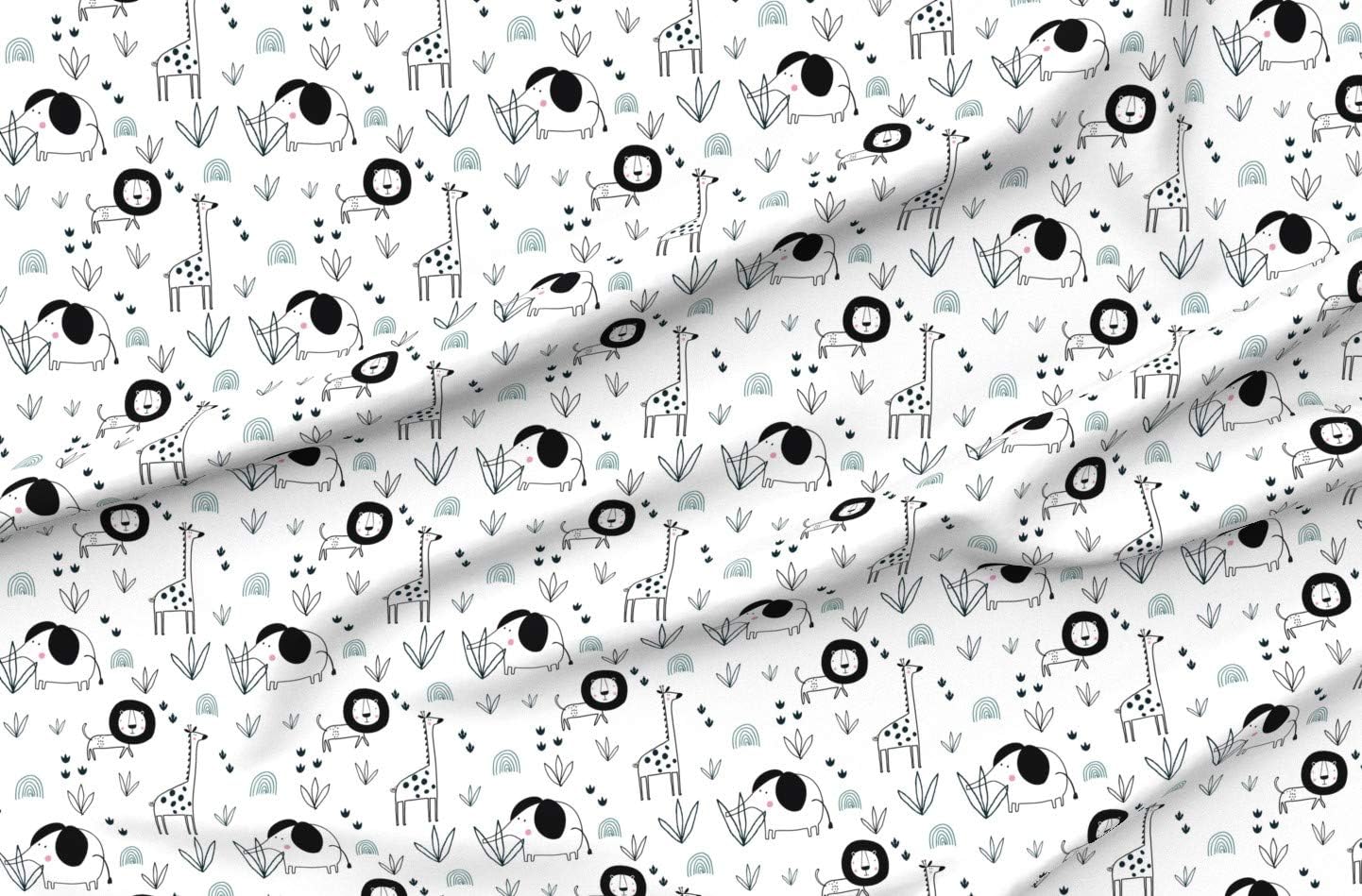 Spoonflower Fabric - Safari Jungle Elephant Lion Giraffe Gender Neutral Nursery Kids Printed on Organic Cotton Sateen Fabric by The Yard - Sewing Quilting Apparel Home Decor