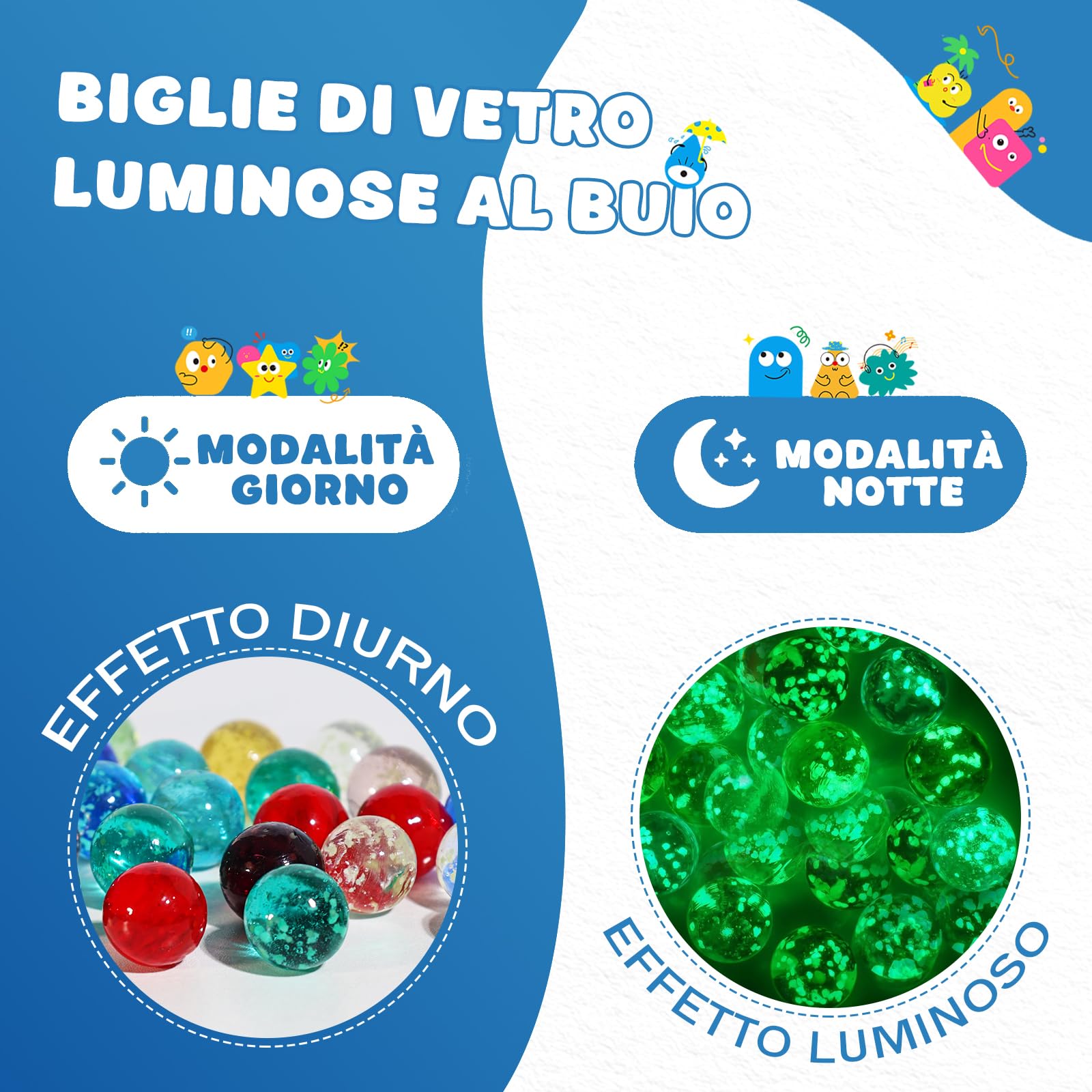 Biglie di Vetro 16mm Bagliore Nel Buio 30 Pezzi per Bambini Giocattoli Tradizionali