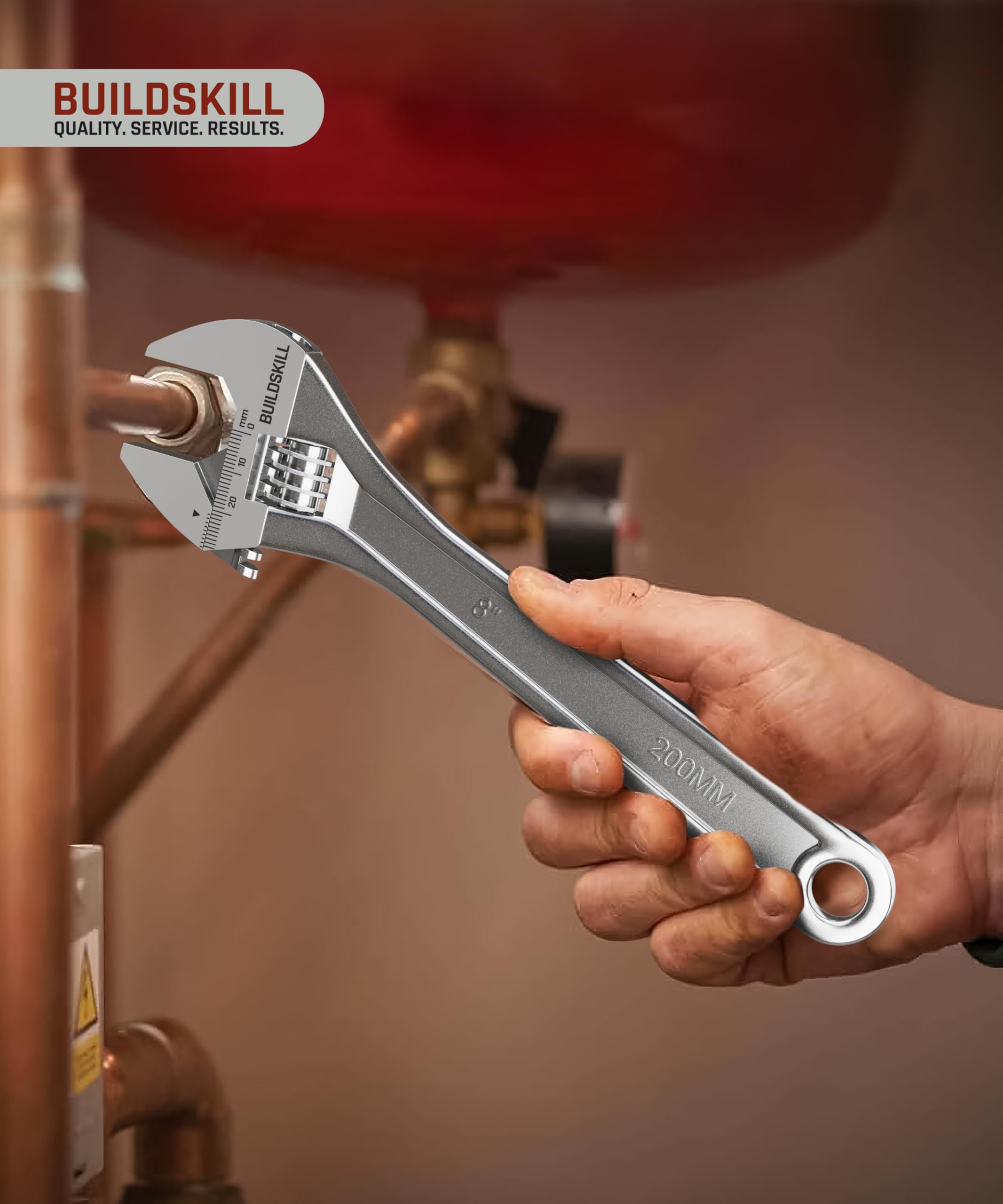 BUILDSKILL 8" 200mm Adjustable wrench | Chrome Vanadium Steel | Professional & Home Use | Single sided | Rust resistant plumbing tools | Adjustable spanner with lasered scale (6 months warranty) 4