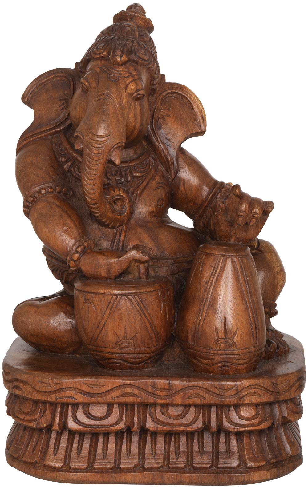 Ganesha de madera tallada a mano, figura de músico del sur de la India de alta calidad para hogar
