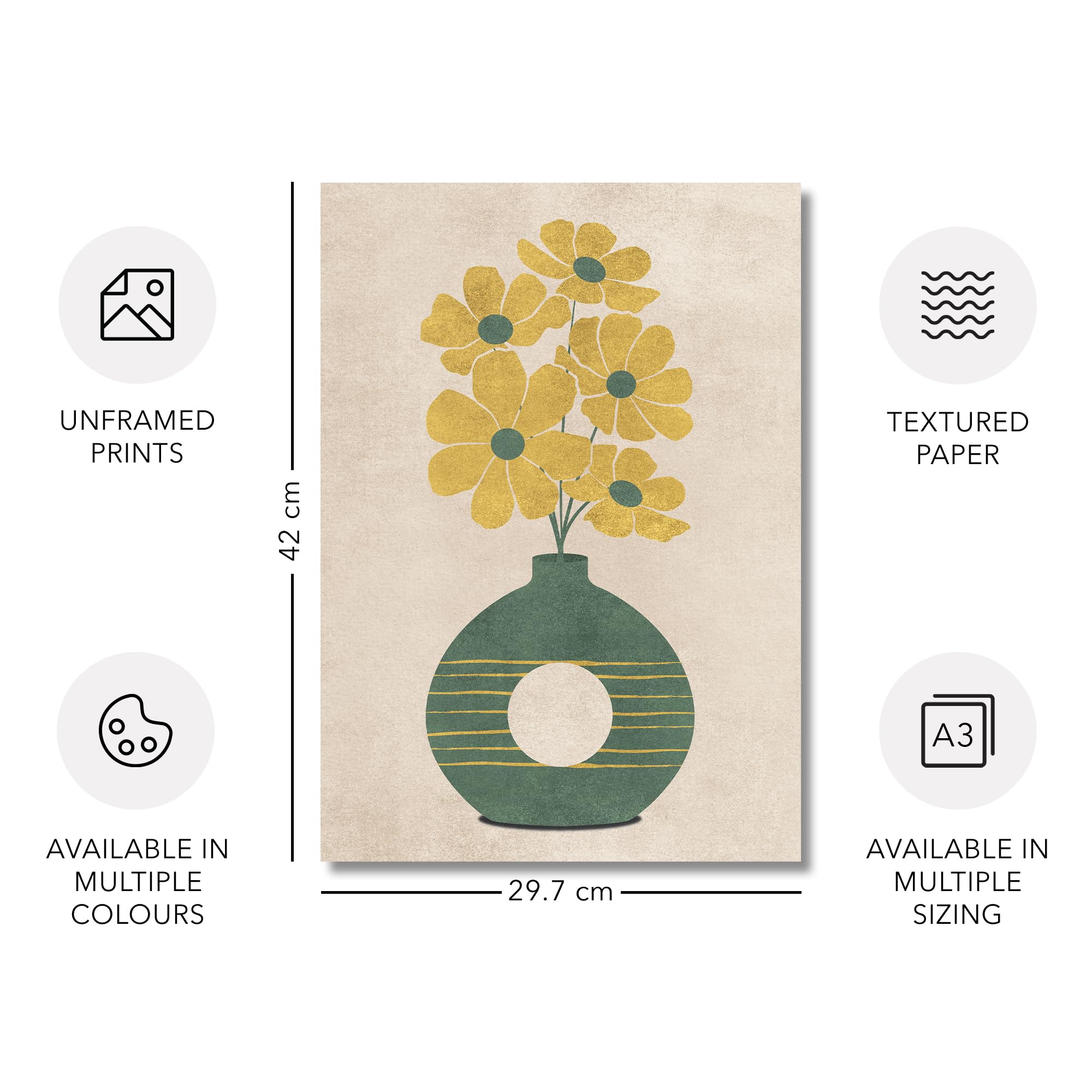 Adam and Alice Premium Unframed Textured Boho Wall Art Print, Minimalist Mid-Century Modern Design, Flower Vase Art - Image 3