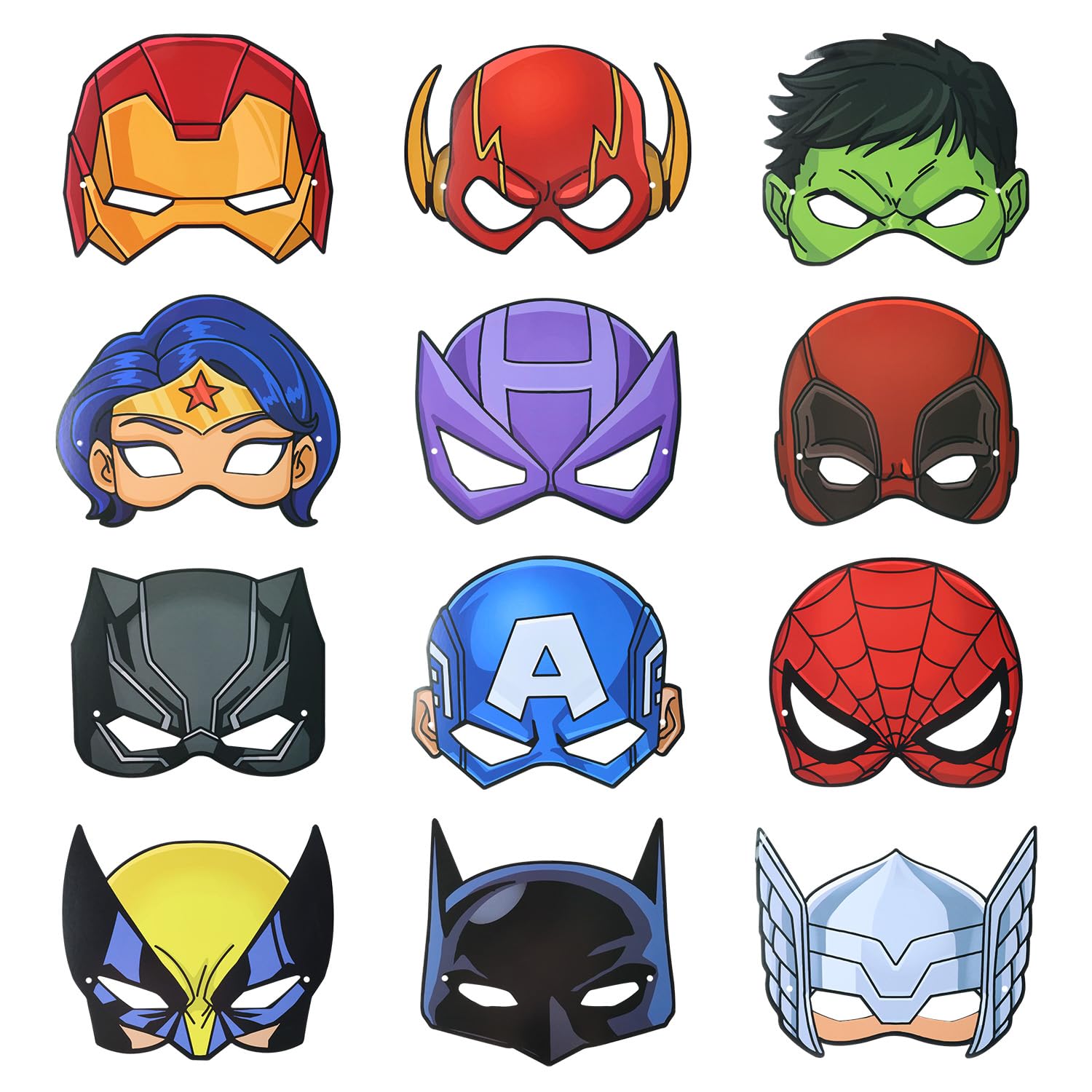 TOPWAYS Superhero Maske 12 Stück Cartoon Masken Party Packs Gefüllte Kinder Cartoon Dekoration Kinder Jungen Mädchen Helden Kostüm Anziehen Rollenspiel Geburtstag Party Halloween Anziehen