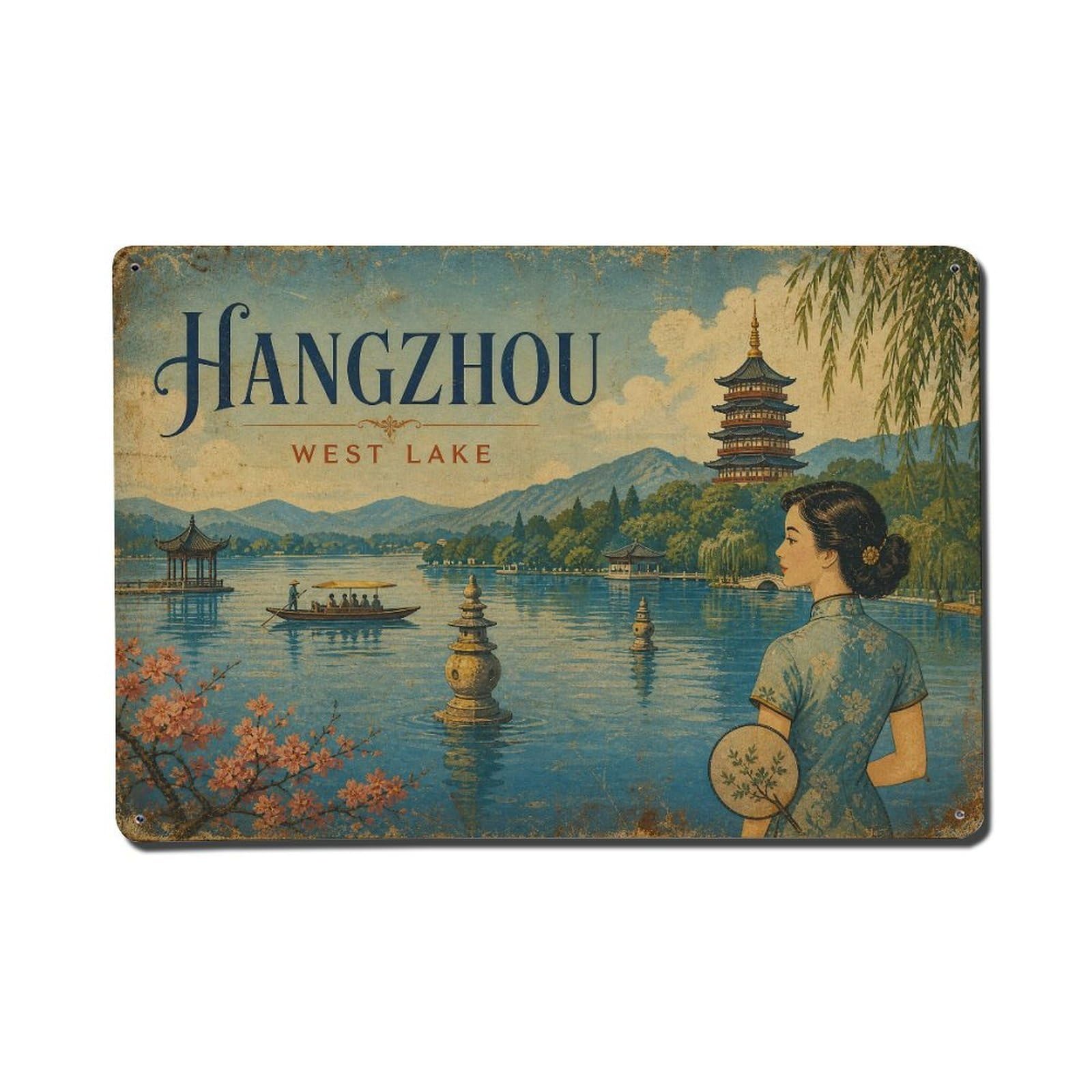 Huiyhb 8X12inch(20X30cm) Vintage Travel China Hangzhou Metal Tin Sign