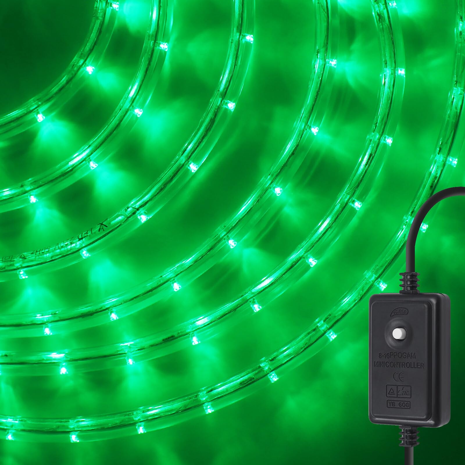 GQL Flexible LED Round Strip Lights with Manual Controller, 220V UK Plug-in, 8 Lighting Modes, IP67 Waterproof Rope Light for Outdoor Garden Wedding Party Decor (12m, Green) — image 1