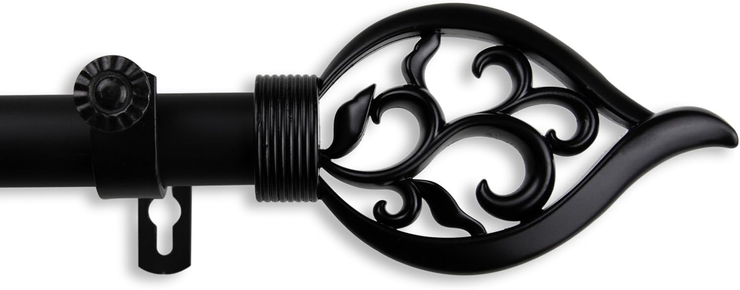 A&F Rod Décor - Dahlia Curtain Rod 1 inch Diameter, 66-120 inch - Black