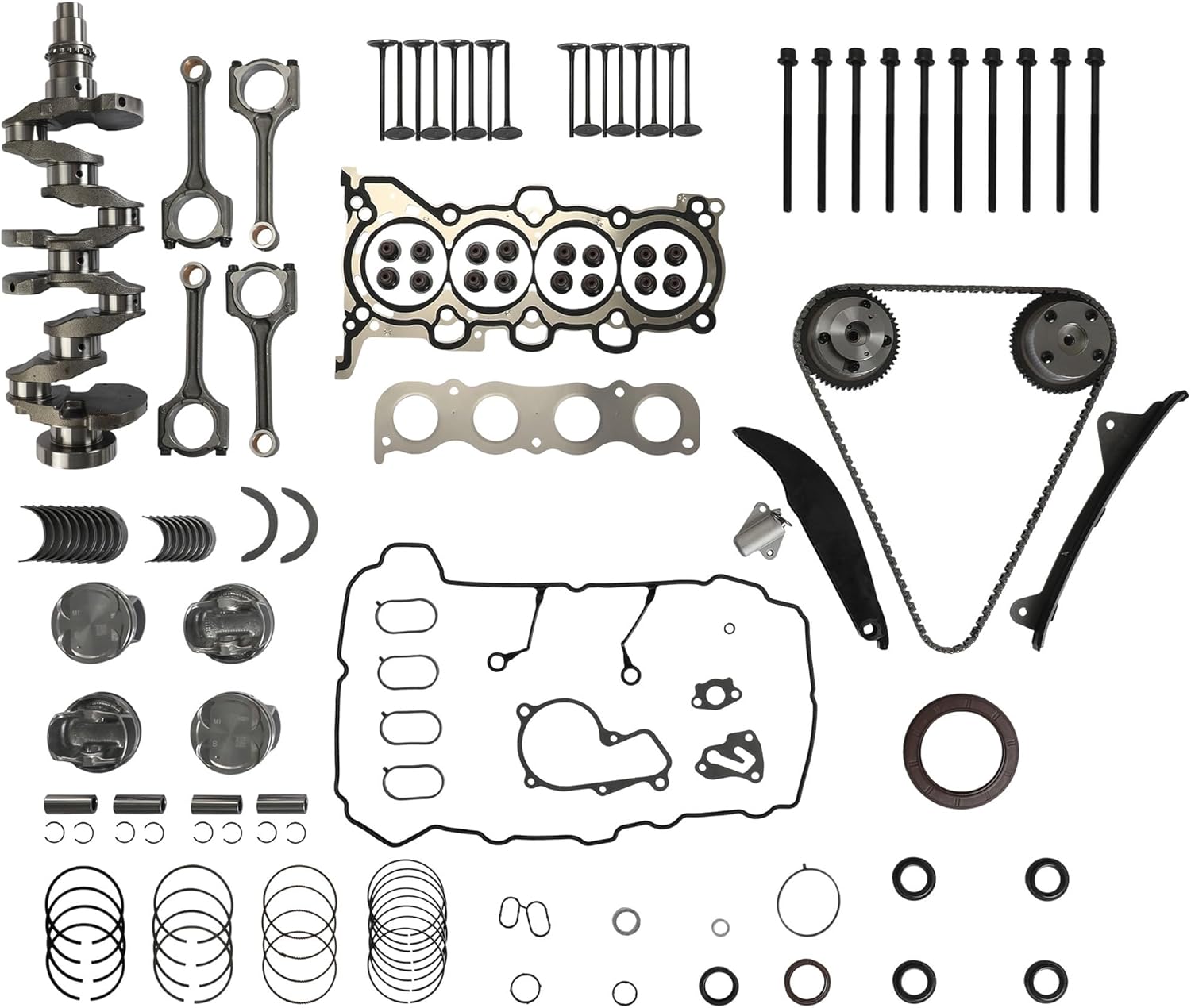 G4NB 1.8L Engine Overhaul Rebuild Kit w/Crankshaft Con-rod Piston Timing Chain Kit Intake/Exhaust Valve Fit For Hyundai Elantra Kia Forte 2012-2016 23110-2E711 622V6-2EH00 23041-2E100
