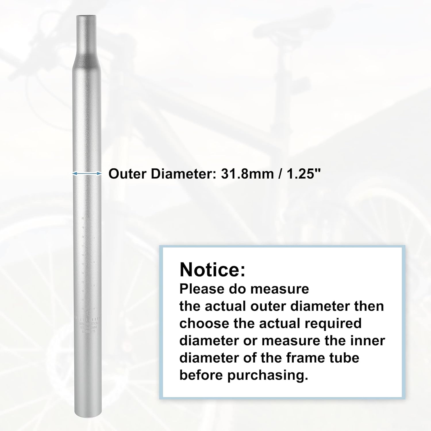 X AUTOHAUX Bicycle Seat Post Aluminum Alloy Seat Tube with Scale Mark Silver Tone Universal for MTB Mountain Bike