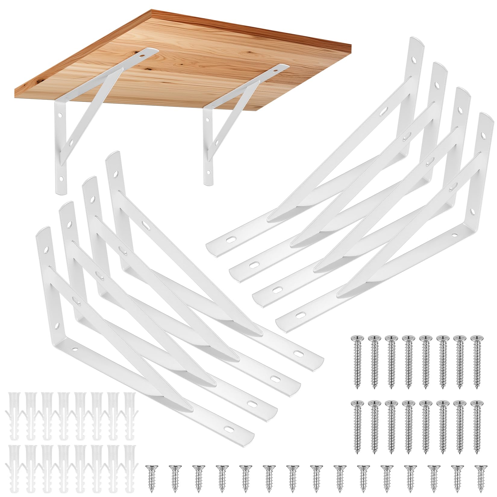 8 Piezas Soportes para Estantes de Pared, Escuadra para Estanterías, Soportes Estantes Triangulares de 90 Grados Angular de Montaje en Pared Pesados para Cocina Libros Estante (Blanco 200X120MM)