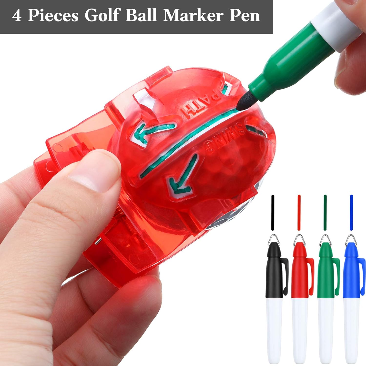review 4 Pieces 2 Styles Golf Ball Line Liner Drawing Marking Alignment Kit Golf Ball Marker Putting Tool and 4 Pieces Golf Ball Marker Pen (Blue, Red)