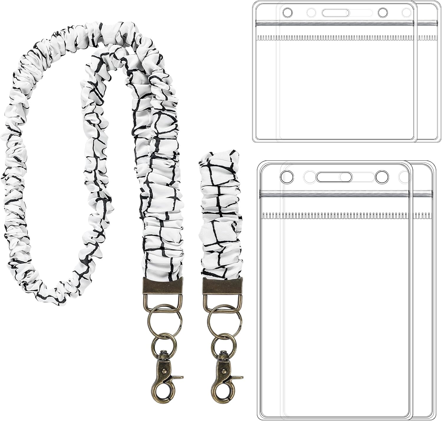 Marspark 2 Set Stretchy Scrunchie Lanyards, Black White, Grid