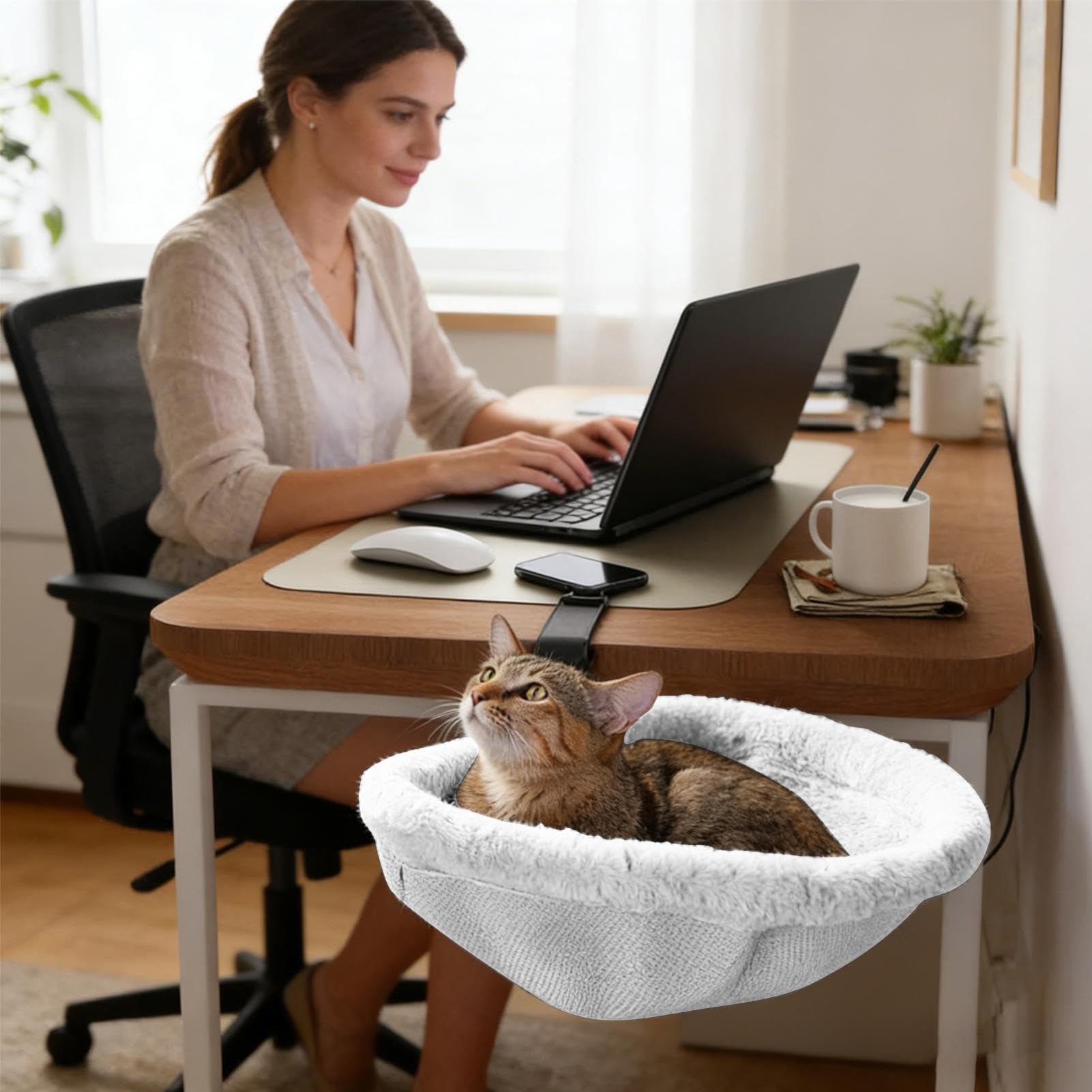 Hamaca para Escritorio de Gato,Percha Plegable que Ahorra Espacio - Hamaca fijada al escritorio - para Interior, Oficina en Casa, Sala de Juegos, Mesas, Estanterías, Puertas, , Pequeño, Mediano,