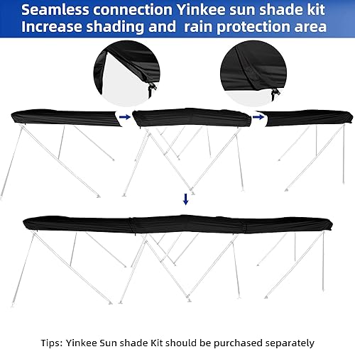 Miniatura 6 de Kit universal de parasol Bimini de 2 a 4 lazos en la parte superior y en T para lancha de 54 a 103 pulgadas de ancho, a prueba de rayos UV, lona